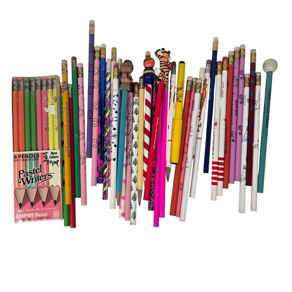 Vintage Pencil Collection Lot 46 Novelty Pencils 1 Pen 80s 90s Scratch n Sniff
